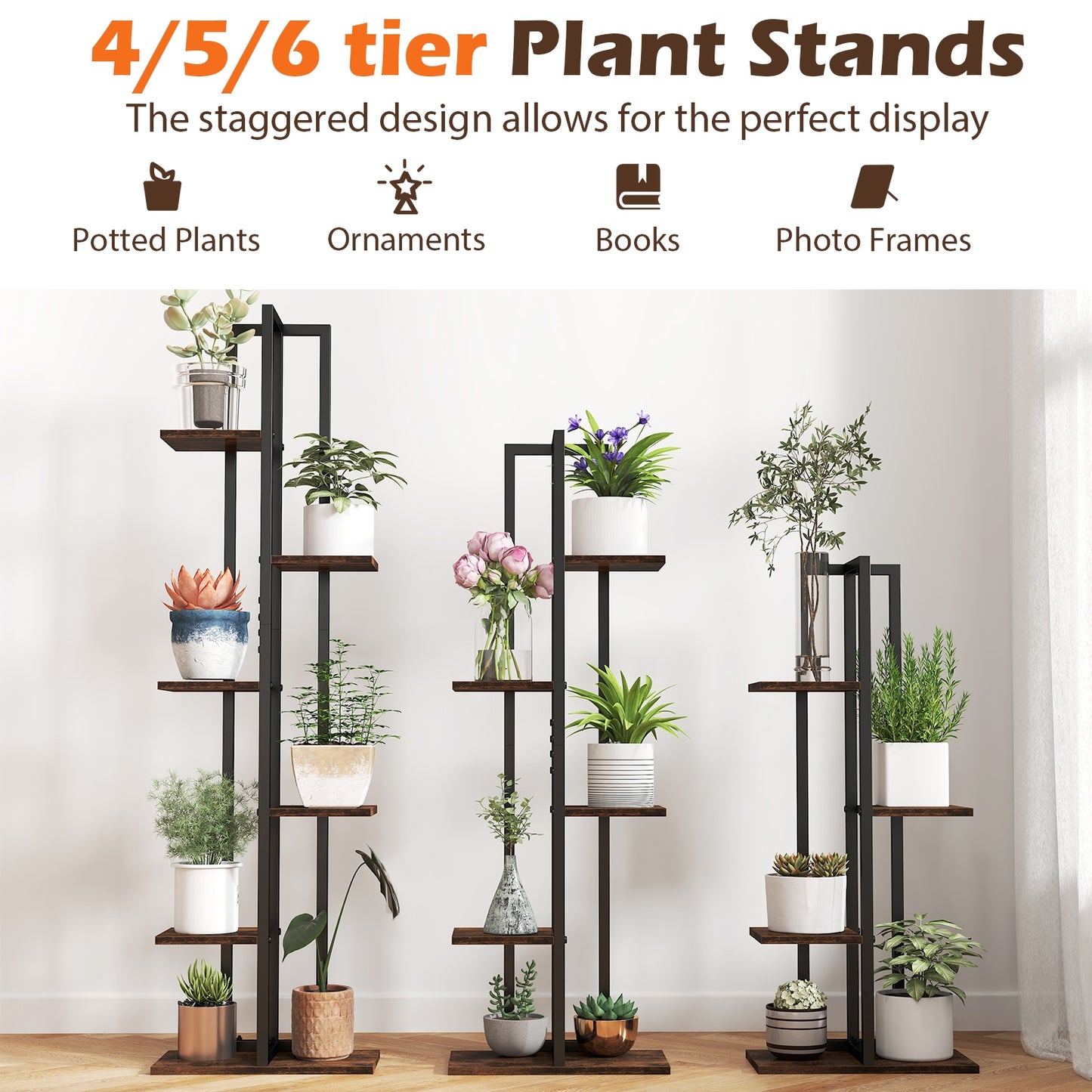 3 Pieces Tall Wood Plant Stand Set 4+5+6-Tier Indoor Flower Stands, Rustic Brown Plant Stands at Gallery Canada