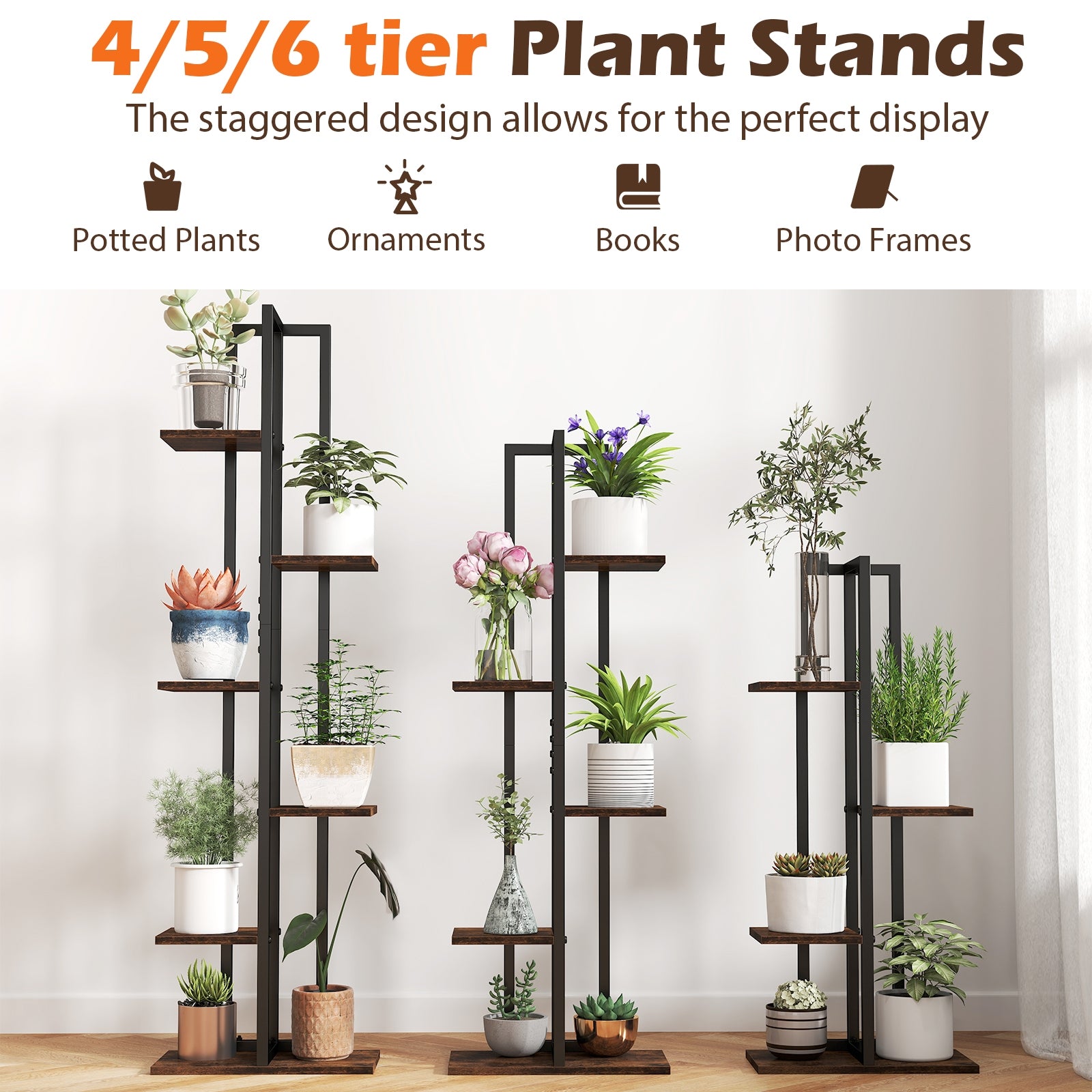 3 Pieces Tall Wood Plant Stand Set 4+5+6-Tier Indoor Flower Stands, Rustic Brown Plant Stands at Gallery Canada