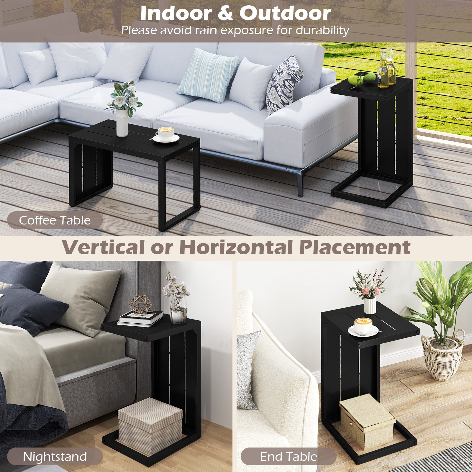Set of 2 C-Shaped End Tables, Adjustable Foot Pads, Black End & Side Tables at Gallery Canada