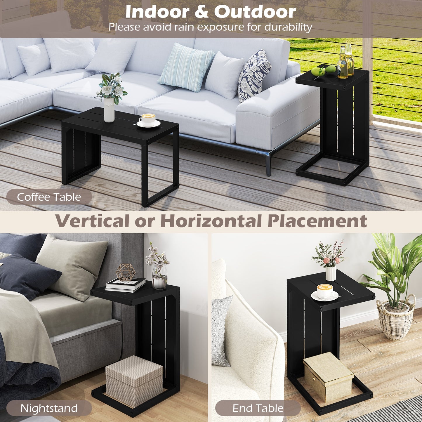 Set of 2 C-Shaped End Tables, Adjustable Foot Pads, Black End & Side Tables at Gallery Canada