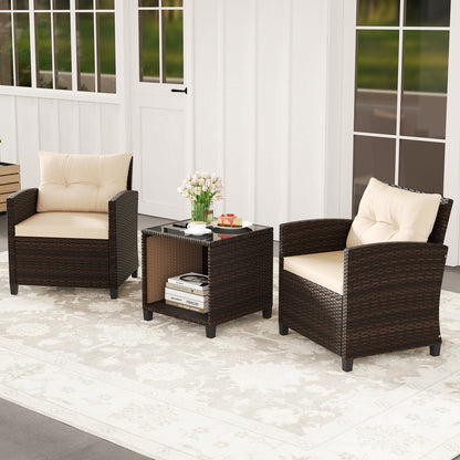3 Piece Patio Sofa Set Wicker Chairs and Coffee Table with Storage, Beige Patio Conversation Sets at Gallery Canada