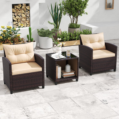 3 Piece Patio Sofa Set Wicker Chairs and Coffee Table with Storage, Beige Patio Conversation Sets at Gallery Canada