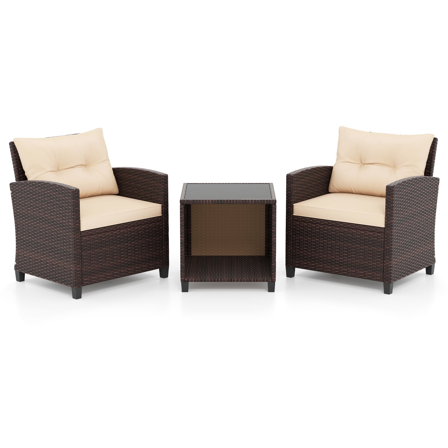 3 Piece Patio Sofa Set Wicker Chairs and Coffee Table with Storage, Beige Patio Conversation Sets at Gallery Canada