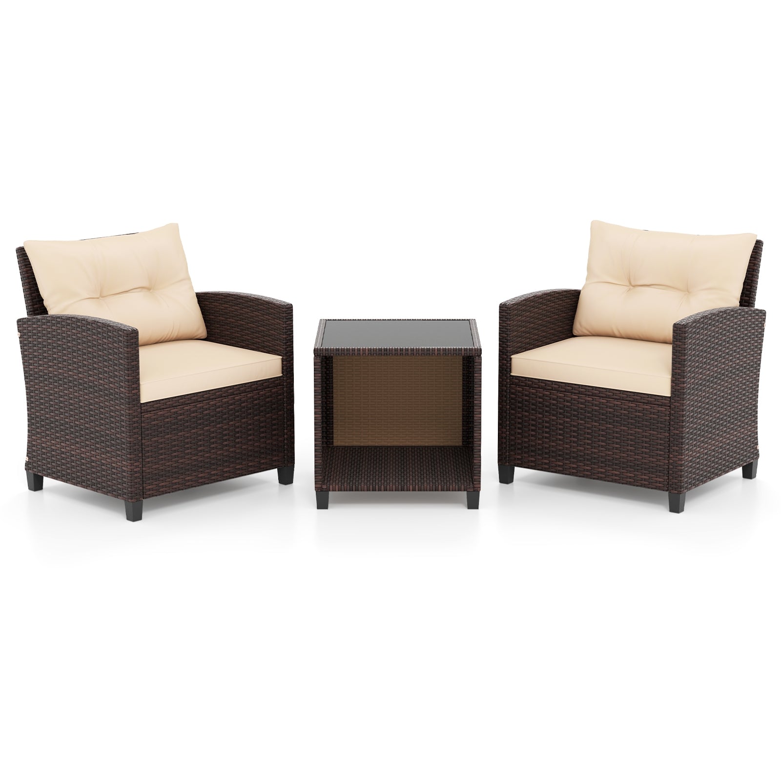 3 Piece Patio Sofa Set Wicker Chairs and Coffee Table with Storage, Beige Patio Conversation Sets at Gallery Canada