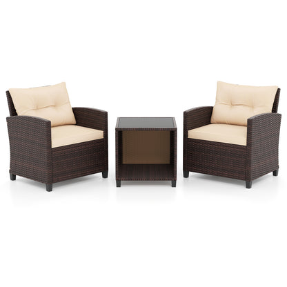 3 Piece Patio Sofa Set Wicker Chairs and Coffee Table with Storage, Beige Patio Conversation Sets Beige at Gallery Canada
