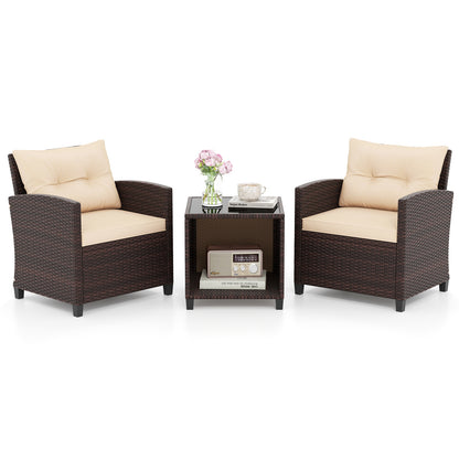 3 Piece Patio Sofa Set Wicker Chairs and Coffee Table with Storage, Beige Patio Conversation Sets at Gallery Canada