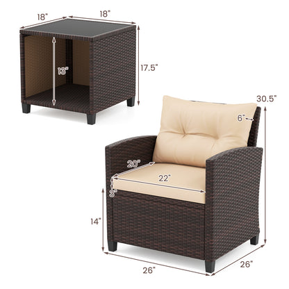 3 Piece Patio Sofa Set Wicker Chairs and Coffee Table with Storage, Beige Patio Conversation Sets at Gallery Canada