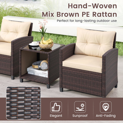 3 Piece Patio Sofa Set Wicker Chairs and Coffee Table with Storage, Beige Patio Conversation Sets at Gallery Canada