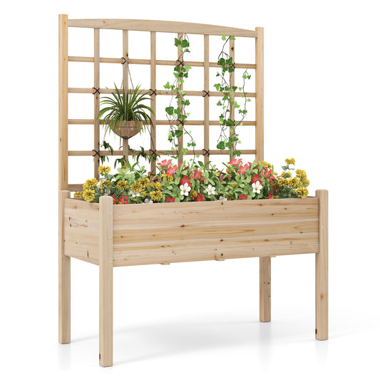 Raised Garden Bed With Lattice Trellis, Drainage Holes, Natural Raised Garden Beds Natural at Gallery Canada