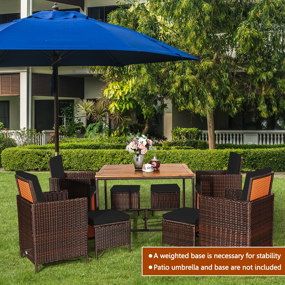 9 Pieces Patio Rattan Dining Cushioned Chairs Set, Black Patio Dining Sets at Gallery Canada