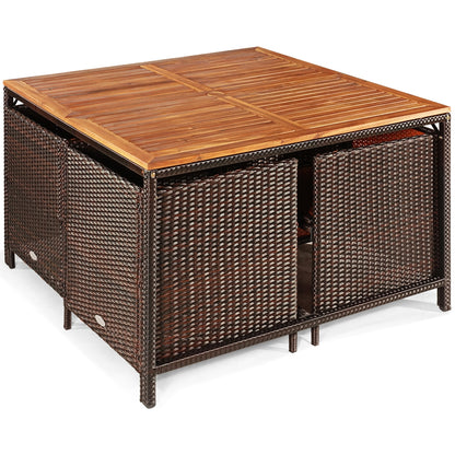 9 Pieces Patio Rattan Dining Cushioned Chairs Set, Black Patio Dining Sets at Gallery Canada