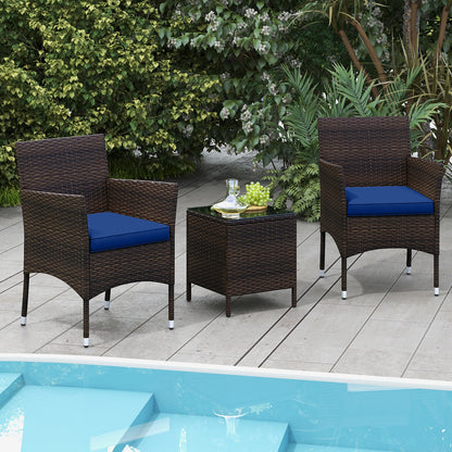 3 Pieces Outdoor Conversation Set with Cushioned Seat and Glass Tabletop, Navy Patio Conversation Sets at Gallery Canada