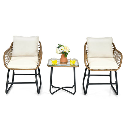 3-Piece Patio Bistro Set, 2 Rattan Chairs, Square Glass Coffee Table, White Patio Conversation Sets White at Gallery Canada