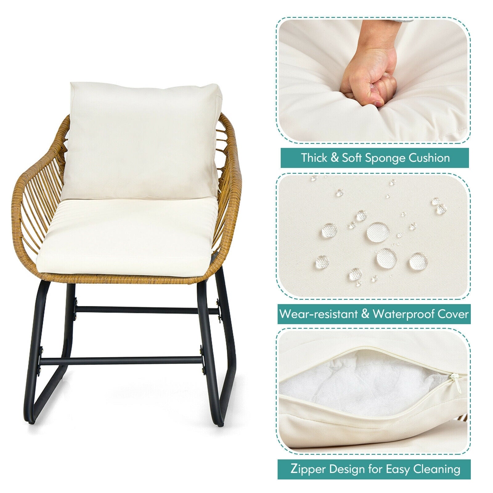 3-Piece Patio Bistro Set with 2 Rattan Chairs and Square Glass Coffee Table, White Patio Conversation Sets at Gallery Canada