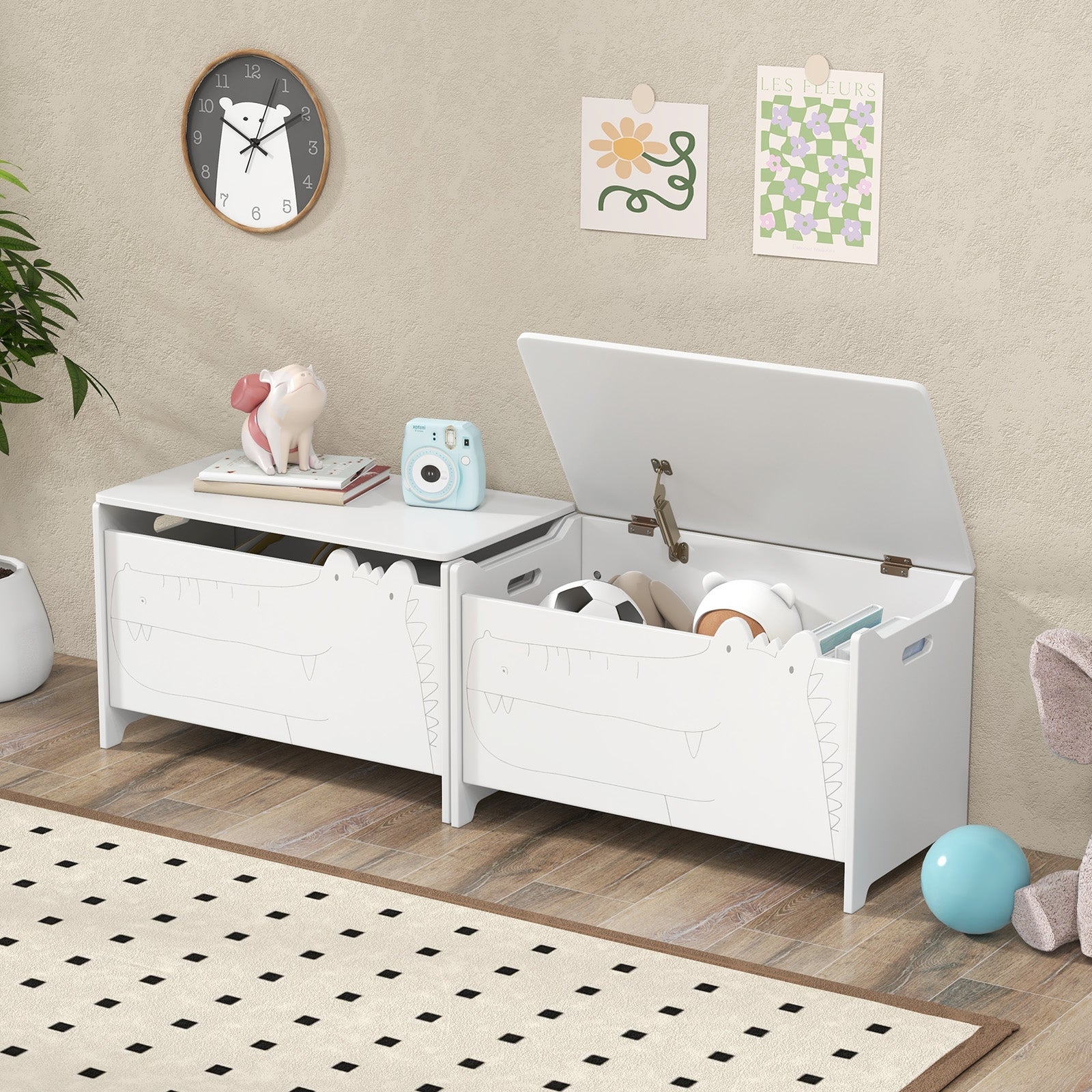 Wooden Kids Toy Box with Safety Hinge, White Kids Storage at Gallery Canada