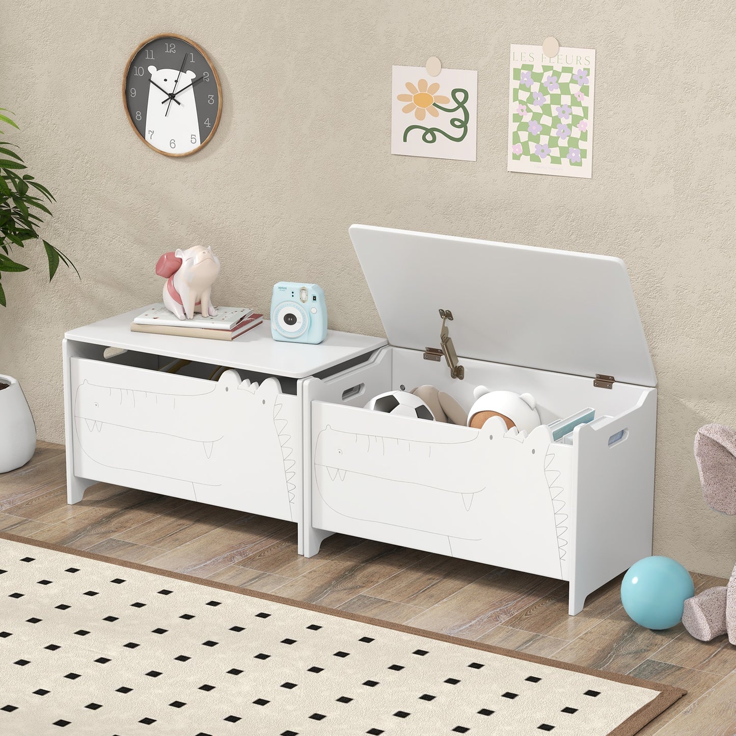 Wooden Kids Toy Box with Safety Hinge, White Kids Storage at Gallery Canada
