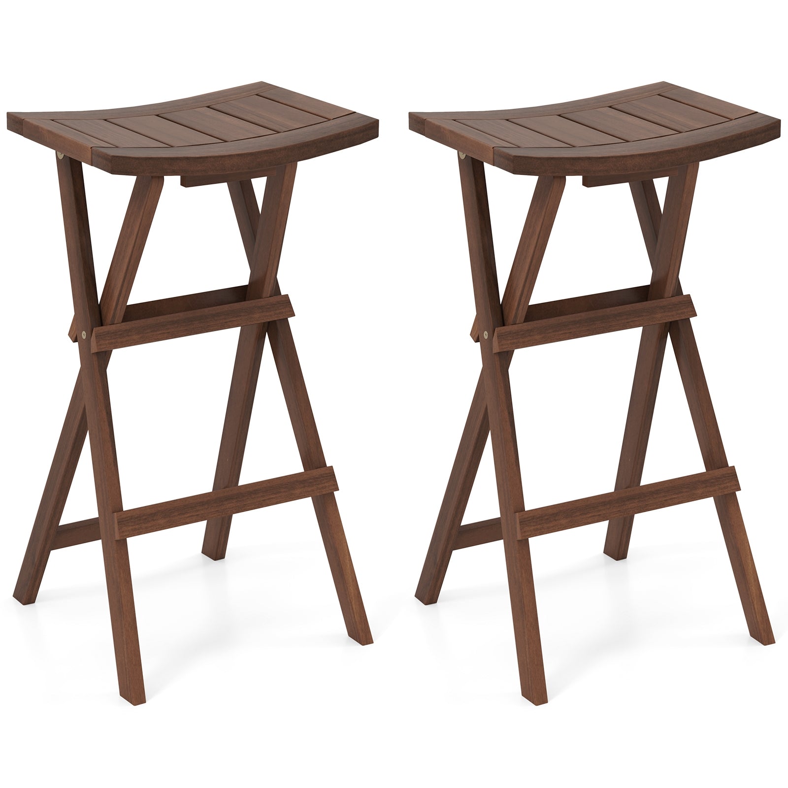 Bar Stools Set of 2 with Saddle Seat and Footrest for Kitchen Island and Balcony, Teak Bar Stools at Gallery Canada