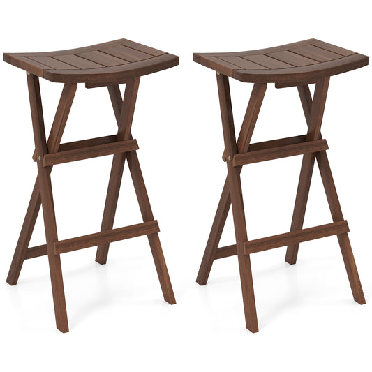 Bar Stools Set of 2 with Saddle Seat and Footrest for Kitchen Island and Balcony, Teak Bar Stools Teak at Gallery Canada