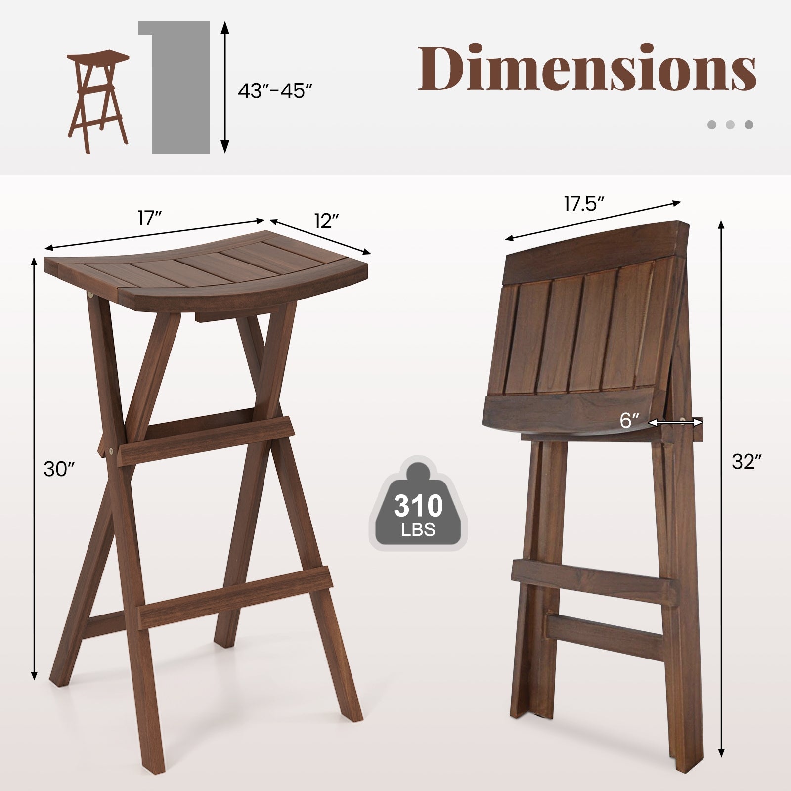 Bar Stools Set of 2 with Saddle Seat and Footrest for Kitchen Island and Balcony, Teak Bar Stools at Gallery Canada