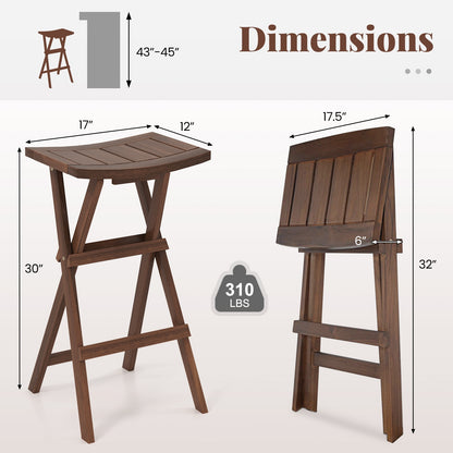 Bar Stools Set of 2 with Saddle Seat and Footrest for Kitchen Island and Balcony, Teak Bar Stools at Gallery Canada
