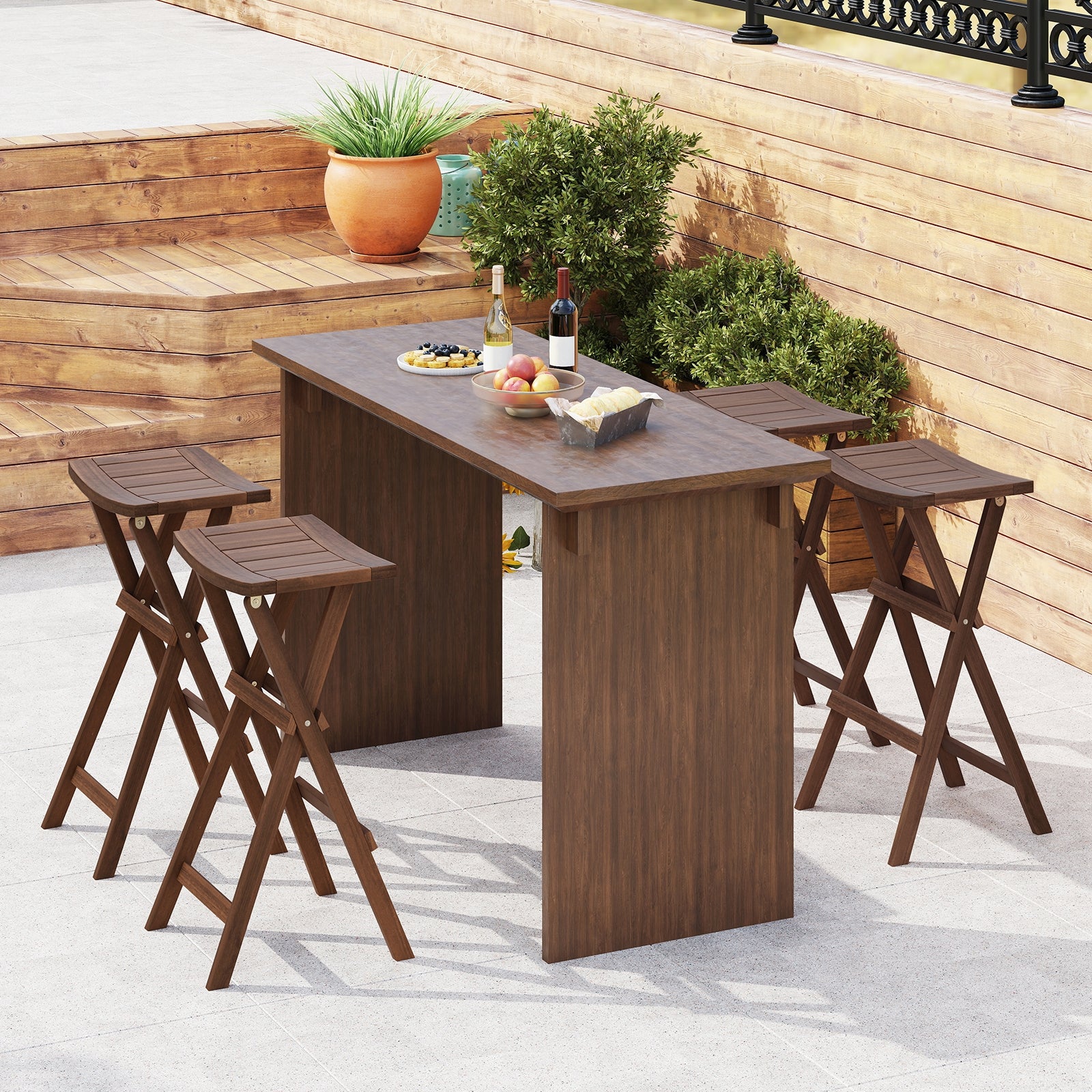 Bar Stools Set of 2 with Saddle Seat and Footrest for Kitchen Island and Balcony, Teak Bar Stools at Gallery Canada