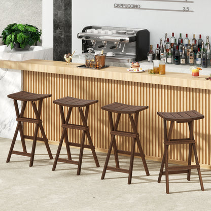 Bar Stools Set of 2 with Saddle Seat and Footrest for Kitchen Island and Balcony, Teak Bar Stools at Gallery Canada