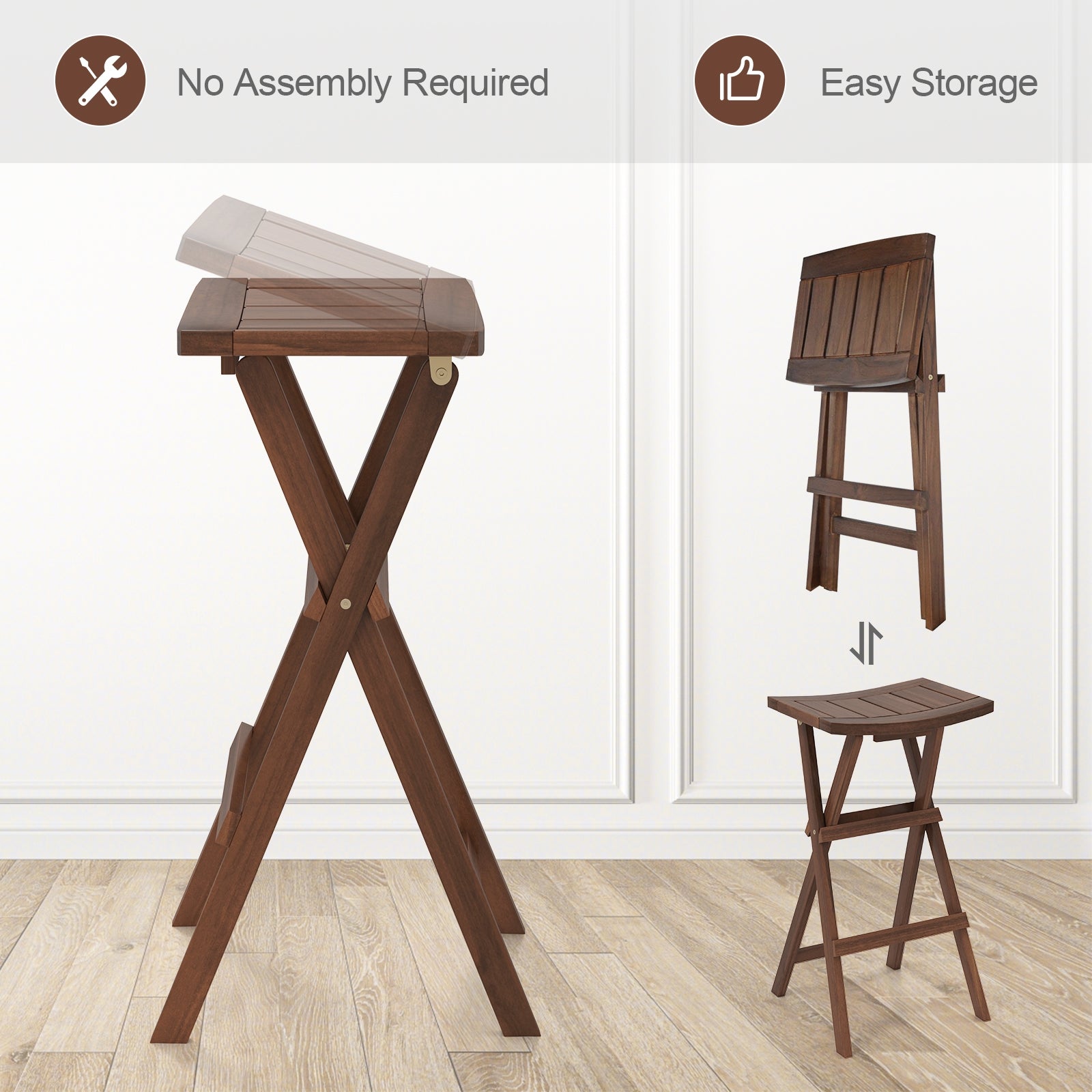 Bar Stools Set of 2 with Saddle Seat and Footrest for Kitchen Island and Balcony, Teak Bar Stools at Gallery Canada