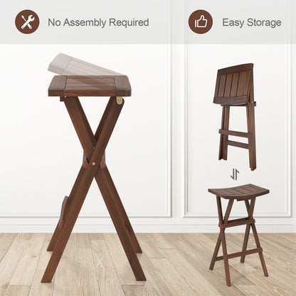 Bar Stools Set of 2 with Saddle Seat and Footrest for Kitchen Island and Balcony, Teak Bar Stools at Gallery Canada