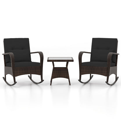 3 Pieces Outdoor Rocking Set with Tempered Glass Coffee Table for Backyard Poolside, Black Patio Conversation Sets Black at Gallery Canada