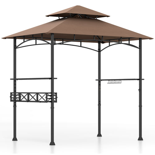 8 x 5 Feet Outdoor Grill Gazebo, 2 Side Shelves, 10 Hooks, Brown