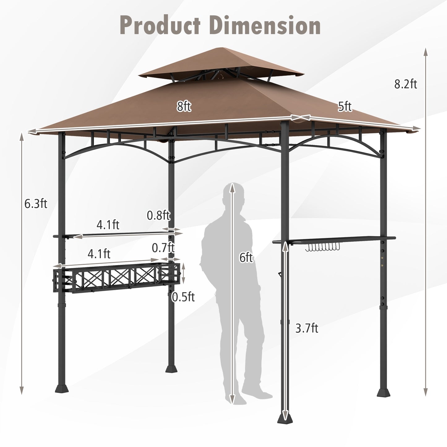 8 x 5 Feet Outdoor Grill Gazebo with 2 Side Shelves and 10 Hooks, Brown Gazebos at Gallery Canada