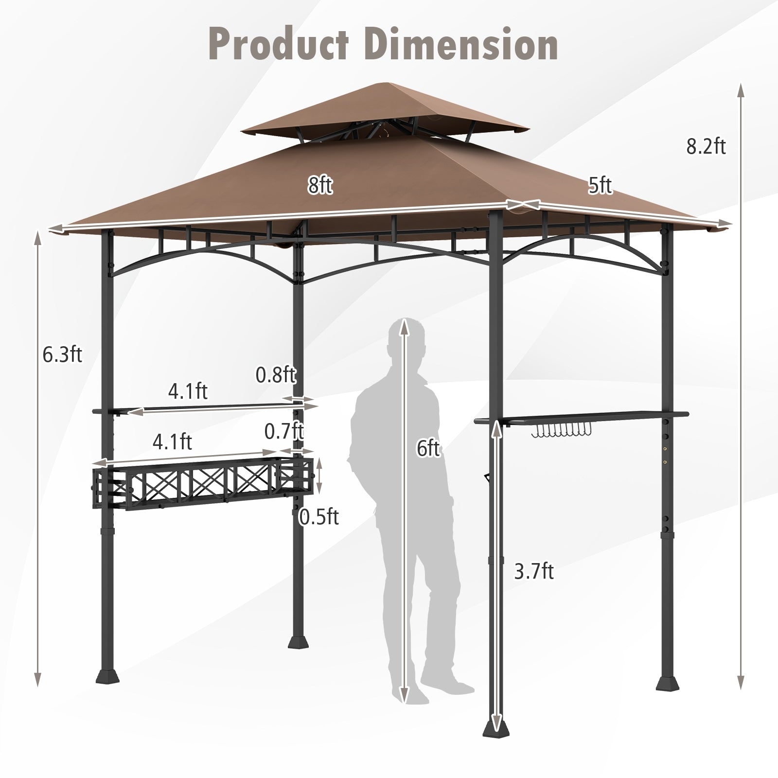 8 x 5 Feet Outdoor Grill Gazebo with 2 Side Shelves and 10 Hooks, Brown Gazebos at Gallery Canada