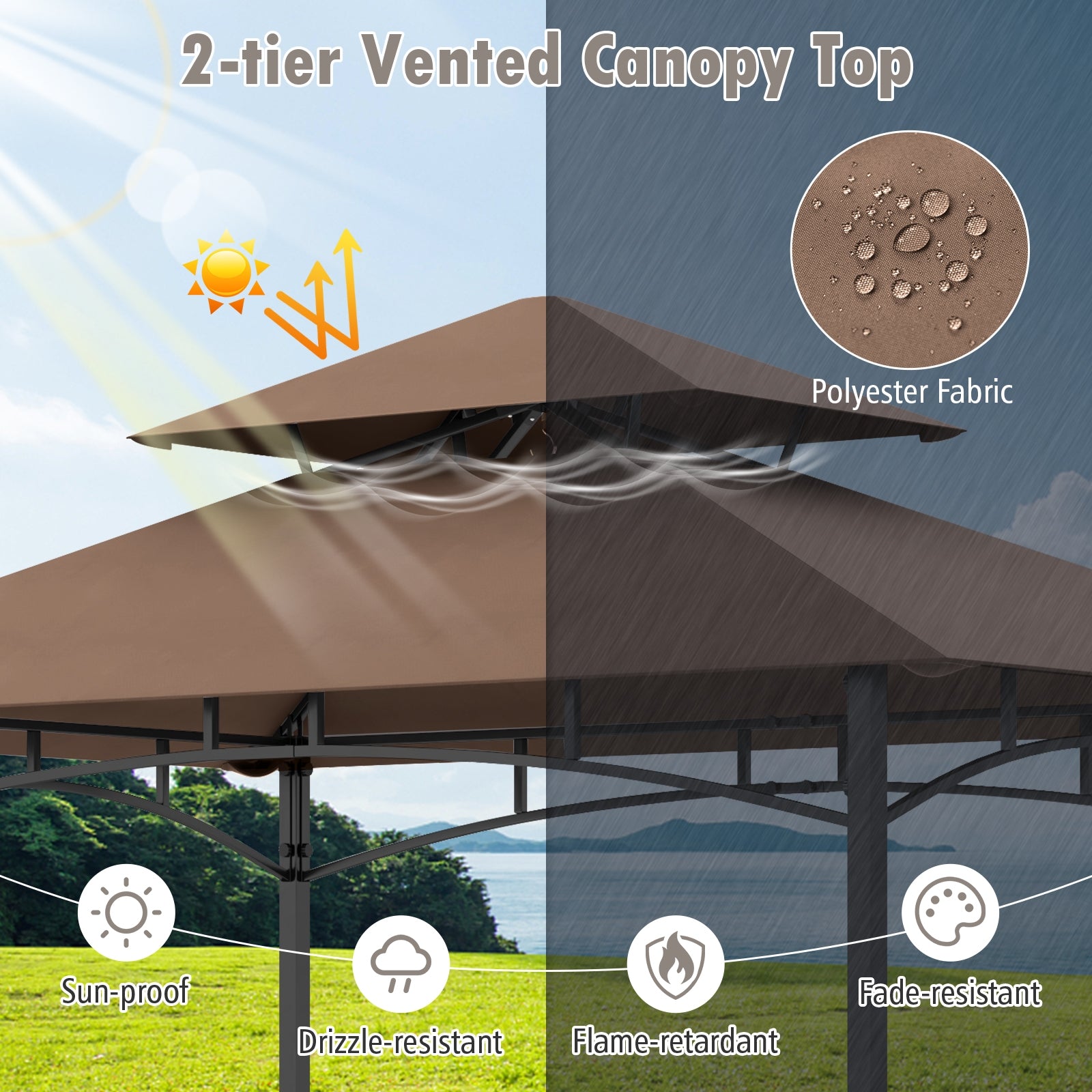 8 x 5 Feet Outdoor Grill Gazebo with 2 Side Shelves and 10 Hooks, Brown Gazebos at Gallery Canada