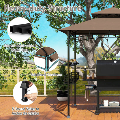 8 x 5 Feet Outdoor Grill Gazebo with 2 Side Shelves and 10 Hooks, Brown Gazebos at Gallery Canada