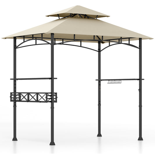 8 x 5 Feet Outdoor Grill Gazebo, 2 Side Shelves, 10 Hooks, Beige Gazebos Beige at Gallery Canada