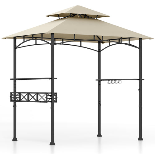 8 x 5 Feet Outdoor Grill Gazebo, 2 Side Shelves, 10 Hooks, Beige