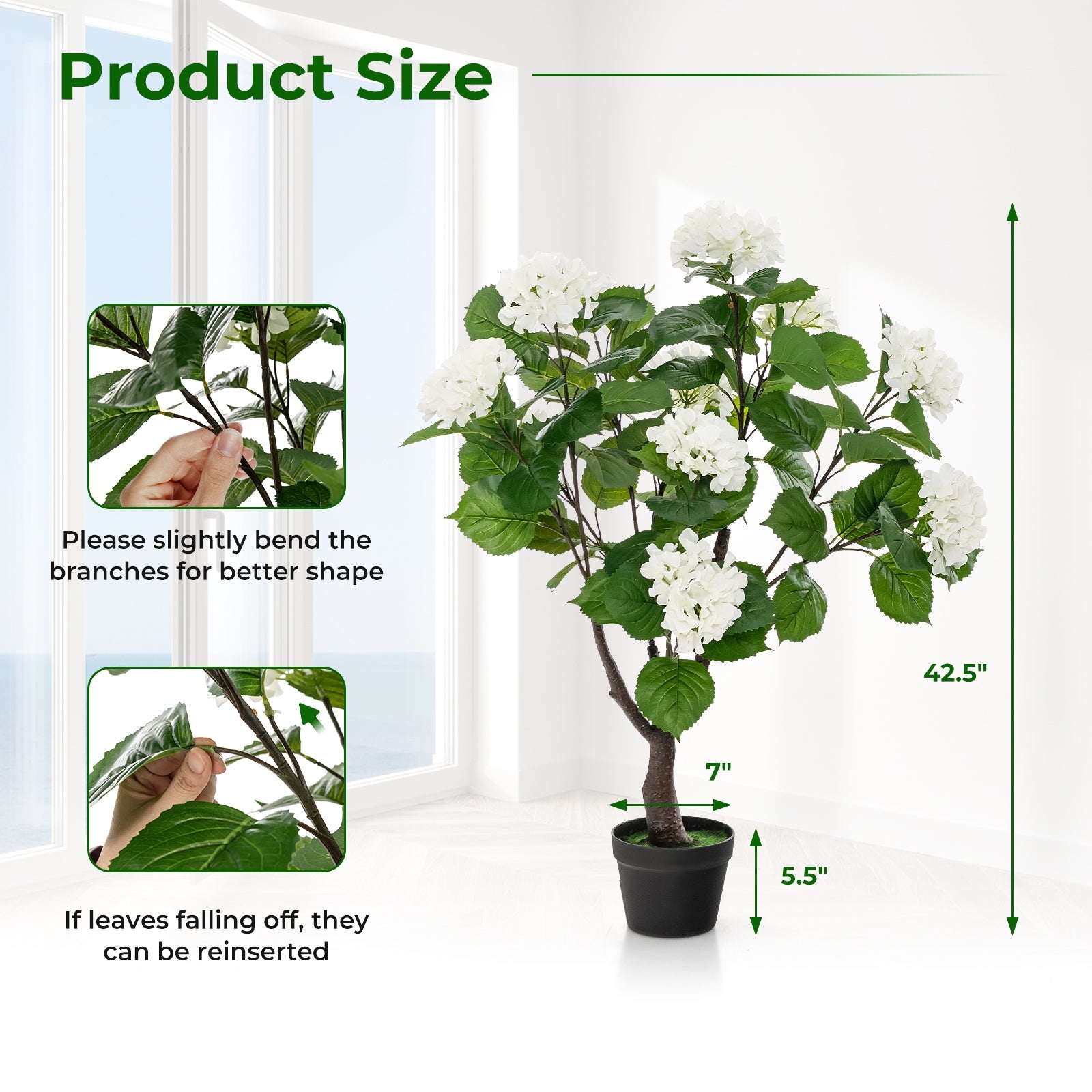 Artificial Hydrangea Tree Fake Floral Plant with 11 White Flowers, White Faux Plants at Gallery Canada