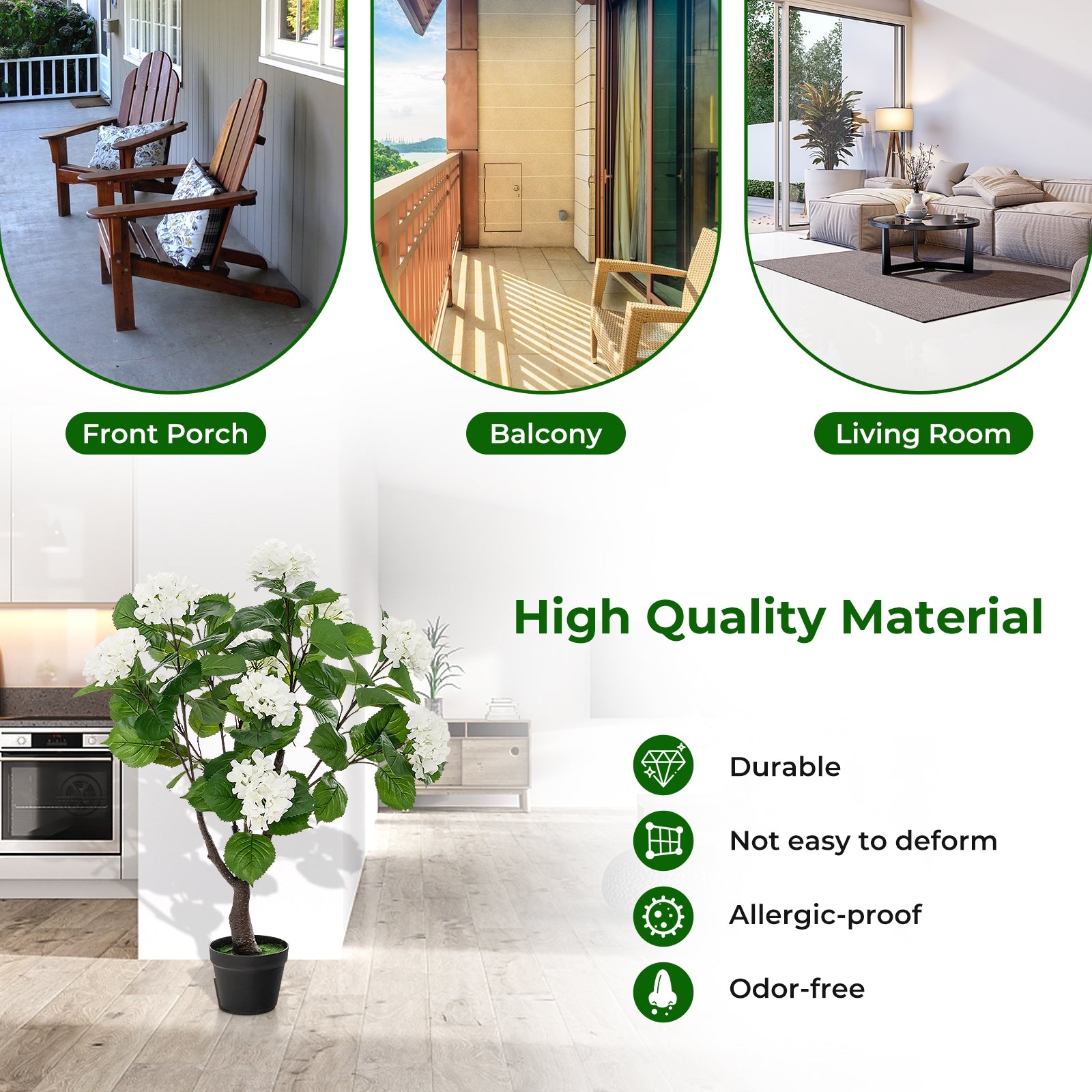 Artificial Hydrangea Tree Fake Floral Plant with 11 White Flowers, White Faux Plants at Gallery Canada