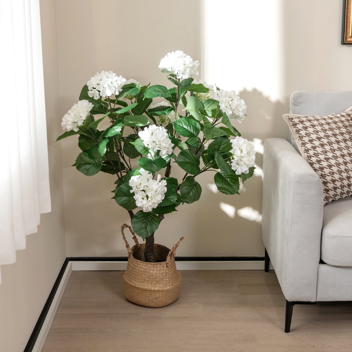 Artificial Hydrangea Tree Fake Floral Plant with 11 White Flowers, White Faux Plants at Gallery Canada