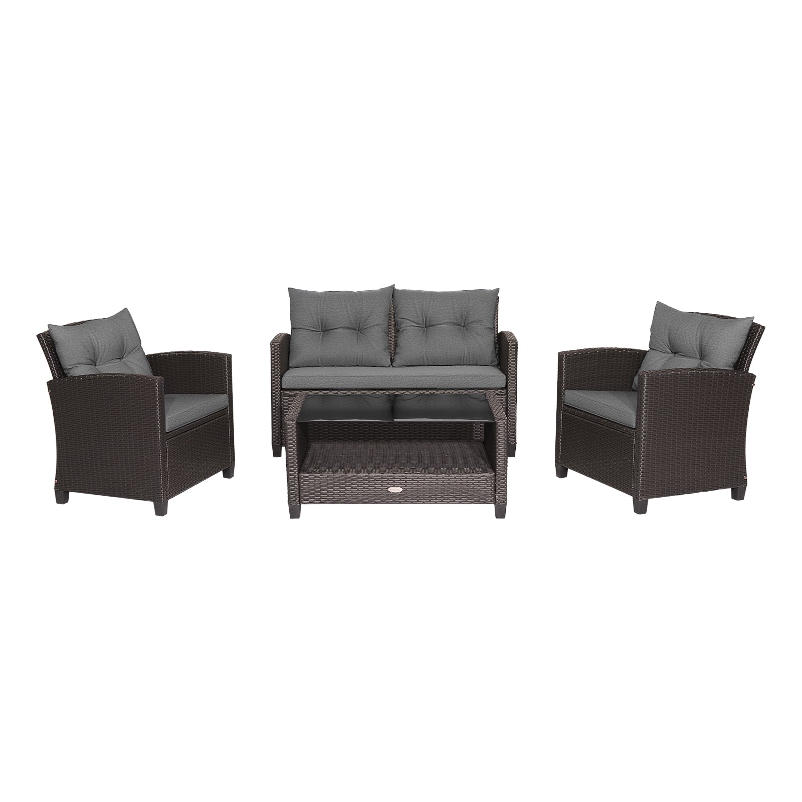 4 Piece Patio Rattan Furniture Set, Glass Top Coffee Table, Gray Patio Conversation Sets Gray at Gallery Canada