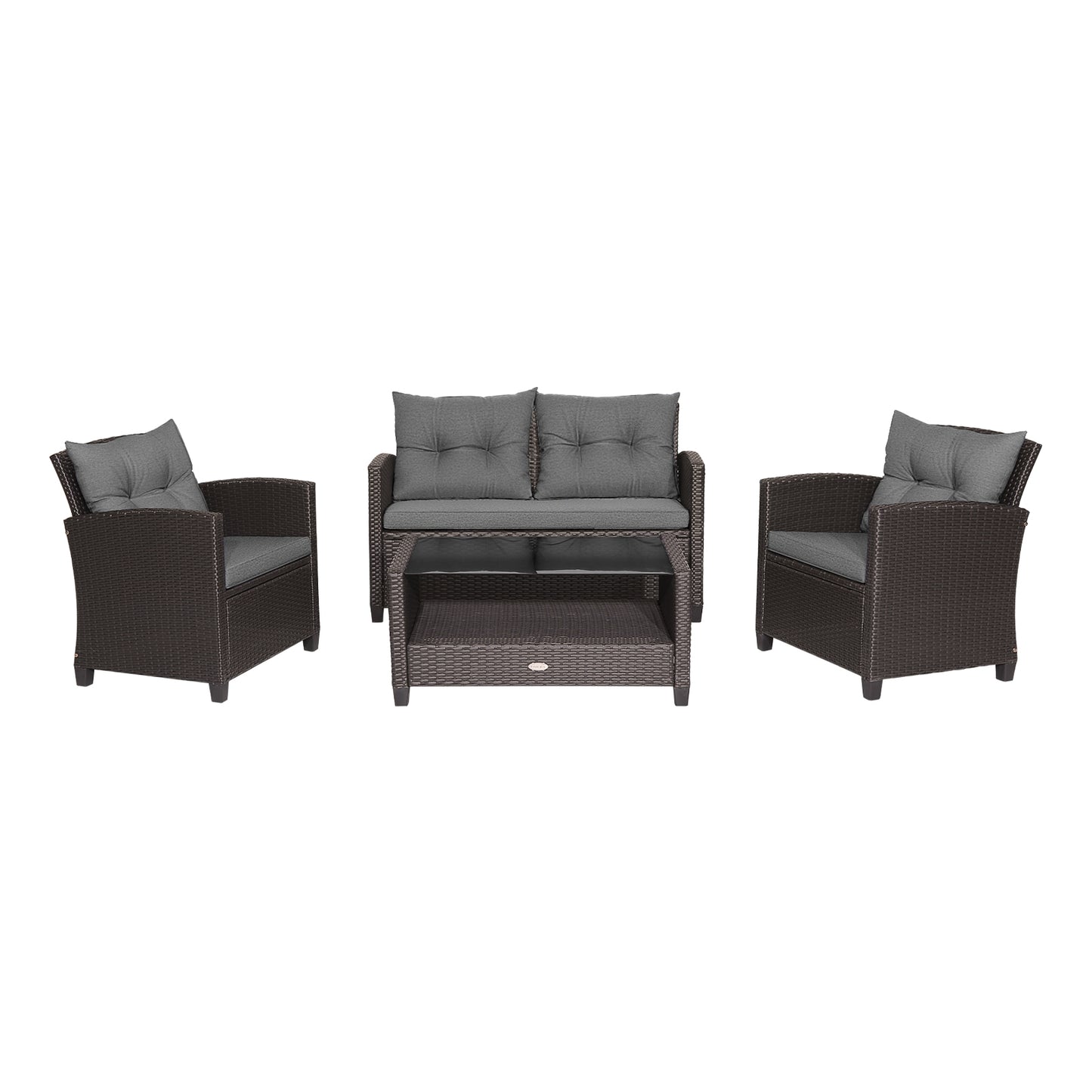4 Piece Patio Rattan Furniture Set, Glass Top Coffee Table, Gray Patio Conversation Sets Gray at Gallery Canada
