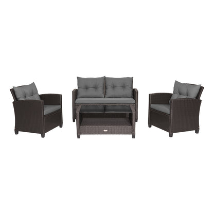 4 Piece Patio Rattan Furniture Set, Glass Top Coffee Table, Gray Patio Conversation Sets Gray at Gallery Canada