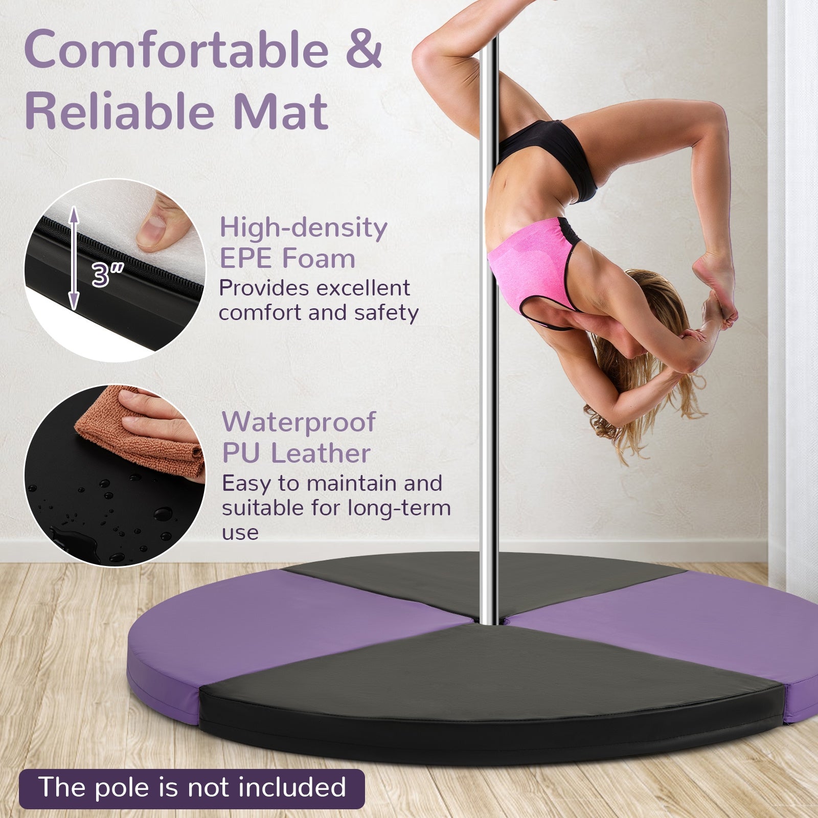 Pole Dance Crash Mat Round Portable Yoga Mat with EPE Foam, Purple Yoga & Gym Mats at Gallery Canada