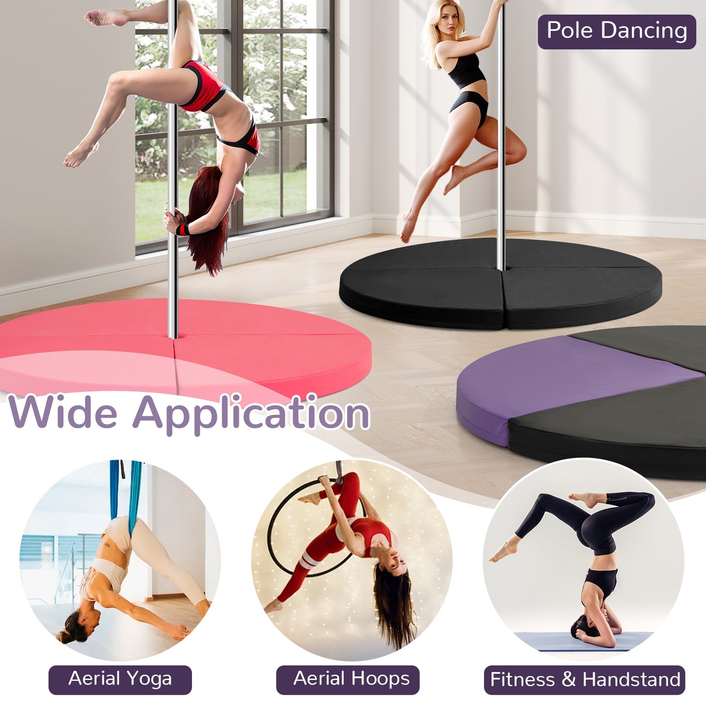 Pole Dance Crash Mat Round Portable Yoga Mat with EPE Foam, Purple Yoga & Gym Mats at Gallery Canada