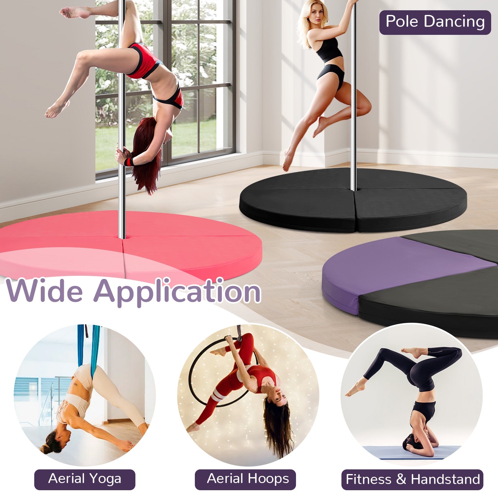 Pole Dance Crash Mat Round Portable Yoga Mat with EPE Foam, Purple Yoga & Gym Mats at Gallery Canada