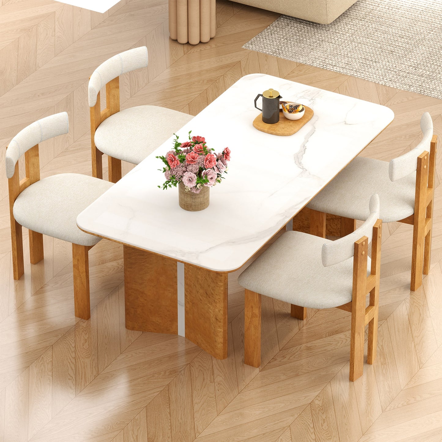 Dining Chair Set of 2 Upholstered Kitchen Chair with Padded Seat, Natural Dining Chairs at Gallery Canada