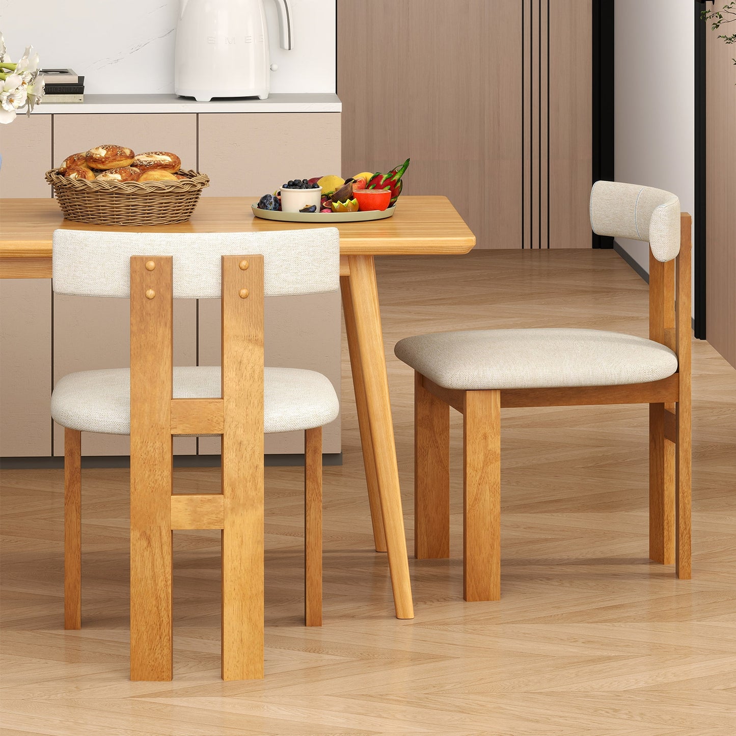 Dining Chair Set of 2 Upholstered Kitchen Chair with Padded Seat, Natural Dining Chairs at Gallery Canada