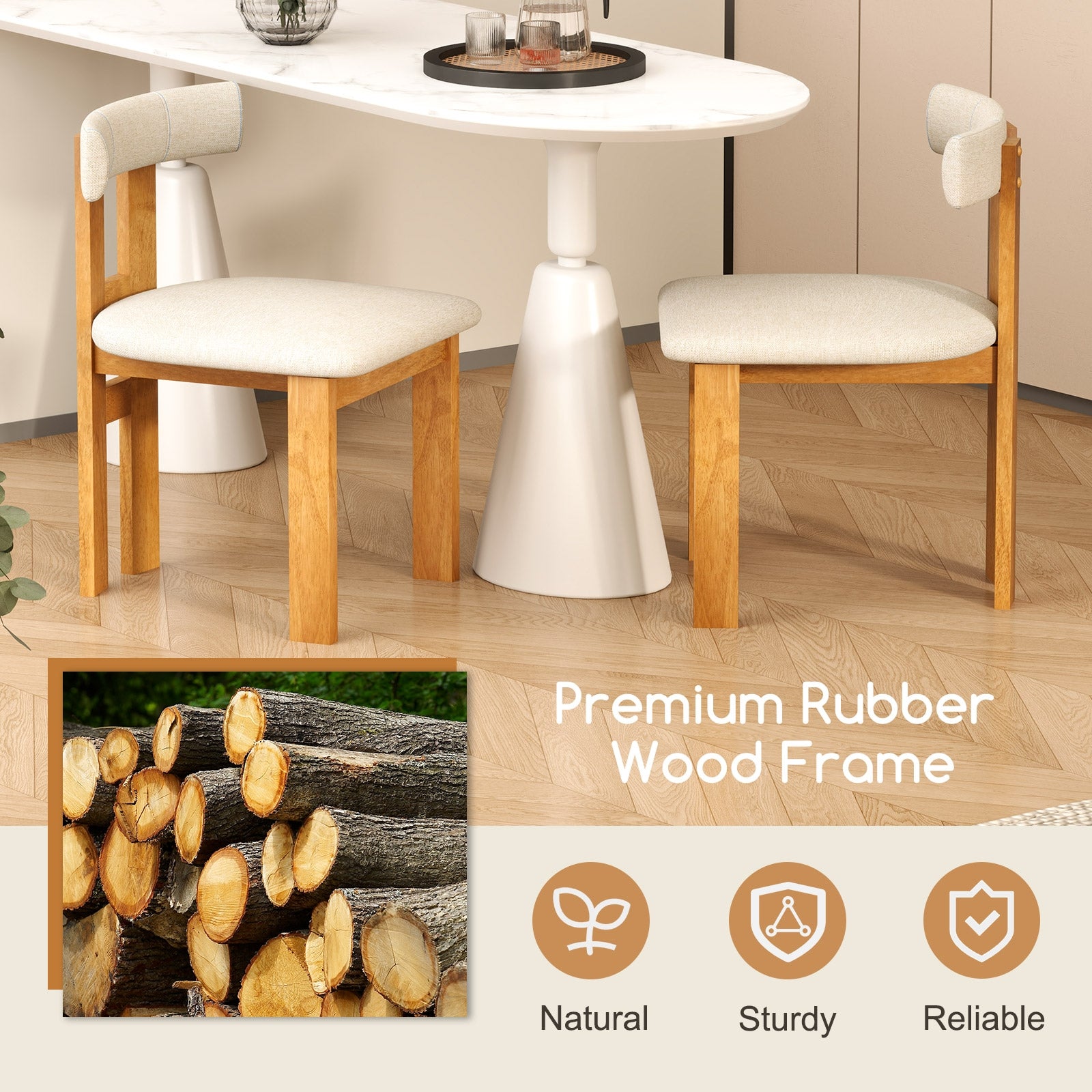 Dining Chair Set of 2 Upholstered Kitchen Chair with Padded Seat, Natural Dining Chairs at Gallery Canada