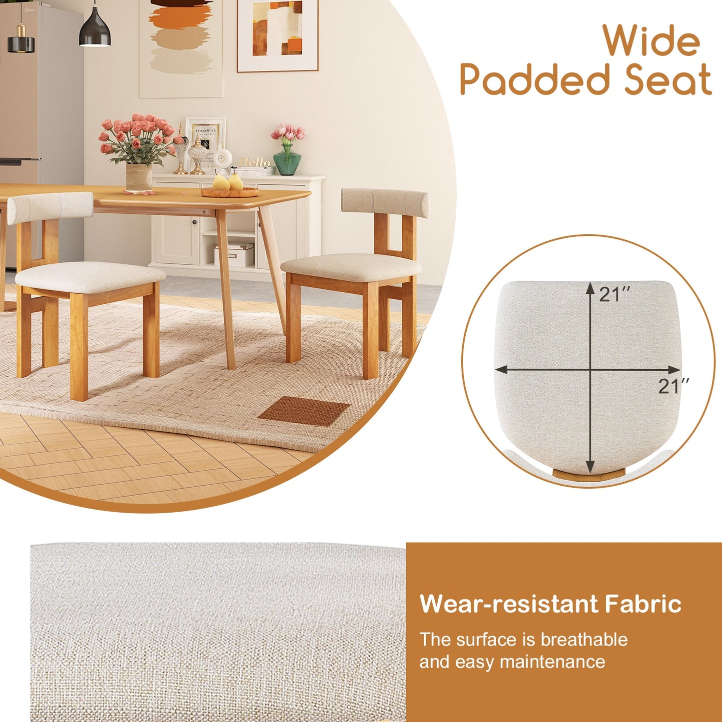 Dining Chair Set of 2 Upholstered Kitchen Chair with Padded Seat, Natural Dining Chairs at Gallery Canada