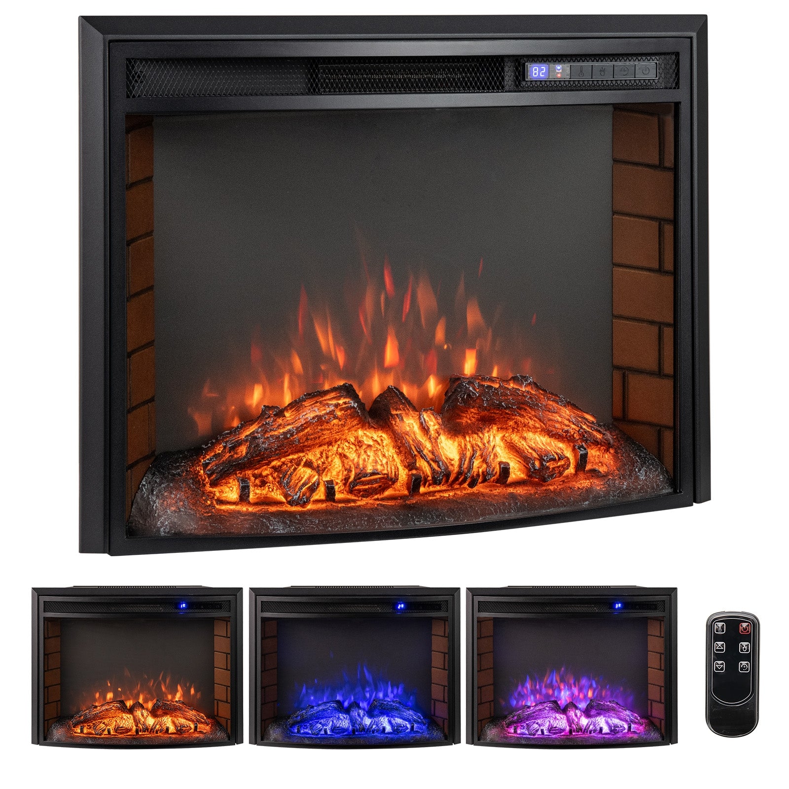 Curved Recessed Electric Fireplace Insert, 26 Inch, Remote Control Fireplaces at Gallery Canada